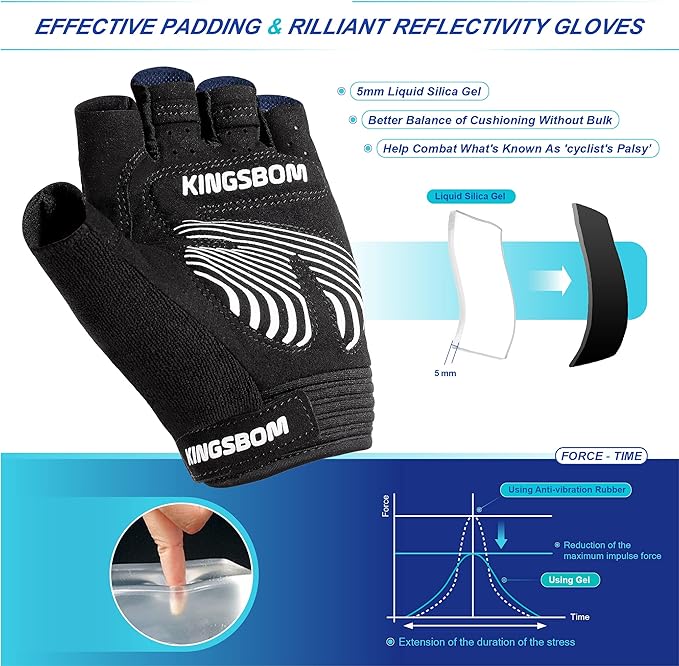 KINGSBOM Breathable Cycling Gloves, Shock-Absorbing Bike Gloves with Light Silicone Gel Pad, Anti-Slip Bicycle Gloves for Men and Women-FlexoryFit