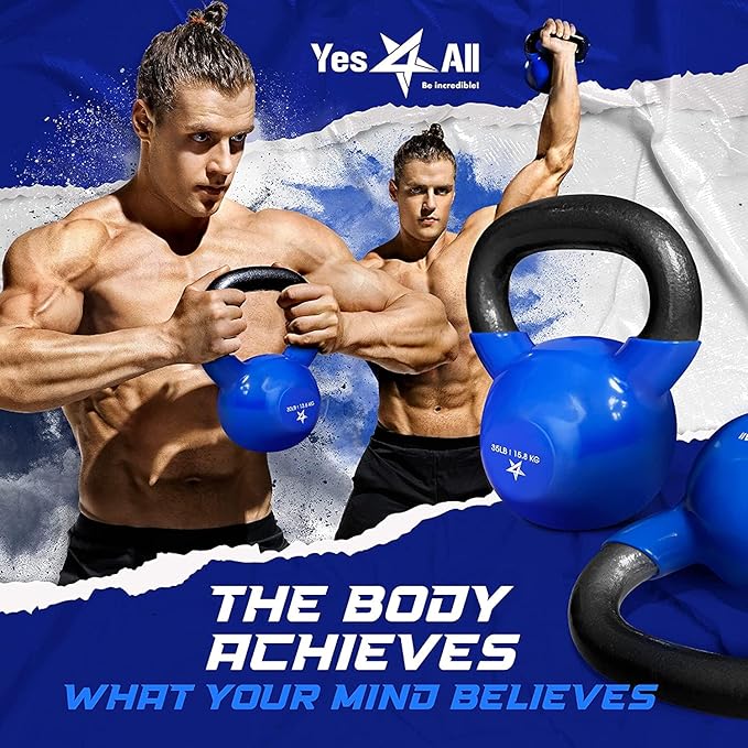 Yes4All 5-100 LB Kettlebells Vinyl Coated Cast Iron for Dumbbell Weights Exercises, Gym, Fitness, Full Body Workout Equipment Push up, Grip and Strength Training-FlexoryFit
