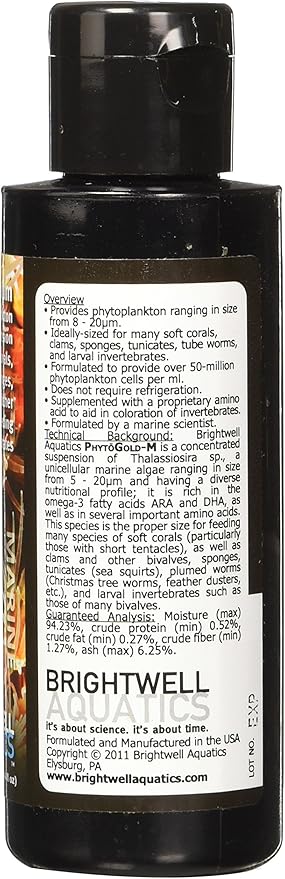 Brightwell Aquatics PhytoGold M - Phytoplankton Suspension for Soft Corals, Clams, Sponges & Their Allies, 125 ml