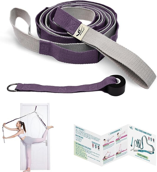 HiRui Stretching Strap Yoga Strap with Door Anchor, 14-Loops Non-Elastic Stretch Straps for Physical Therapy, Pilates, Dance, Gymnastics | Stretch Band with Workout Guide for Women & Men-FlexoryFit