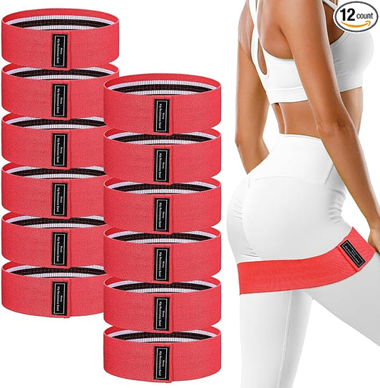 12 Pcs Fabric Resistance Bands for Working Out Booty Workout Stretch Exercise Bands Non Slip for Legs Squat Resistance Loop for Women Men Starter Butt Hip Thigh Fitness-FlexoryFit