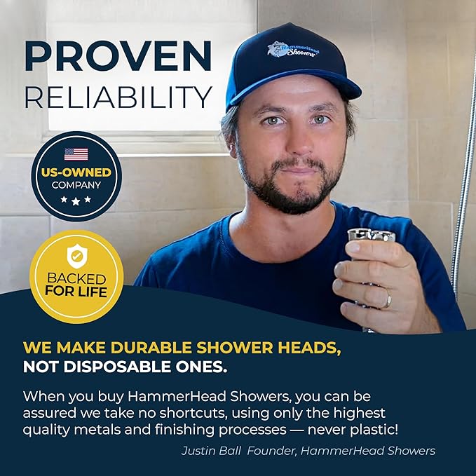 HammerHead Showers® Solid Metal Handheld Shower Head with Hose and Brass Holder - POLISHED BRASS - 2.5 GPM High Pressure Shower Heads with Adjustable Shower Wand Bracket - 6ft Flexible Extension