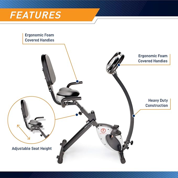 Marcy Foldable Upright Exercise Bike with Adjustable Resistance for Cardio Workout & Strength Training - Multiple Styles Available-FlexoryFit