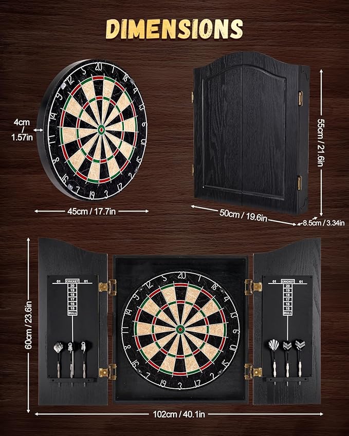 Sisal Dart Board Cabinet Sets, Decorative Dart Boards for Adults [6*Steel Darts] - Wooden Dartboard Cabinet with Integrated Scoreboard for Family Game Rooms