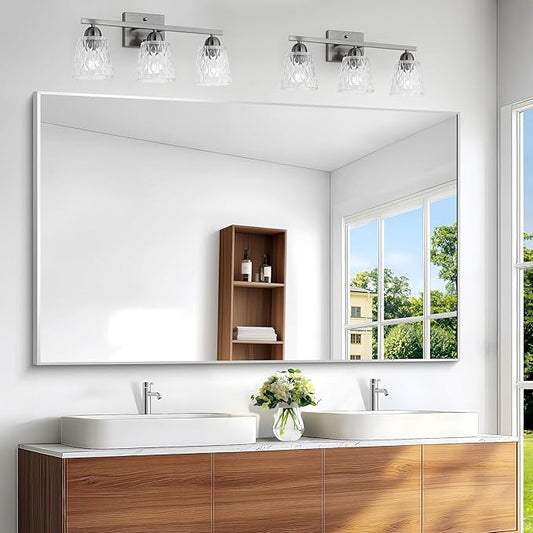 Silver Bathroom Mirror,60x36 inch Wall Mirror for Bathroom Wall Mounted,Large Rectangle Mirror for Bathroom Over Sink,Modern Metal Frame for Living Room,Bedroom Entryway,Horizontal/Vertical