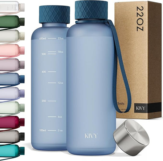 KIVY Slim Water Bottle 22oz [Lightweight & Shatterproof] - Small Drinking Waterbottle - Tritan Bottle Without Straw for School, Sport & Travel - Drinking Bottle Dishwasher Safe, BPA Free-FlexoryFit