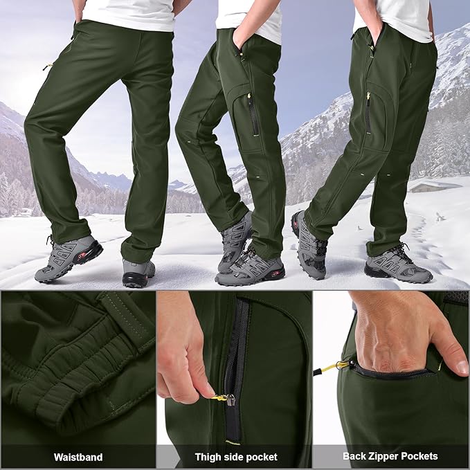 Toomett Men's hiking Snow Pants Skiing Winter Insulated Fleece lined Outdoor Water Repellent camping,walking,fishing-FlexoryFit