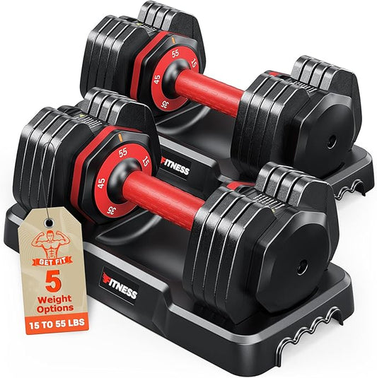 Adjustable Dumbbells Set of 2, 1 Hand Adjustable Weights Dumbbells Set, 5 in 1/10 in 1 Free Dumbbell with Anti-Slip Texture Handle, 25/55/80lb Pair Weight Set For Home Gym Suit both Men and Women-FlexoryFit