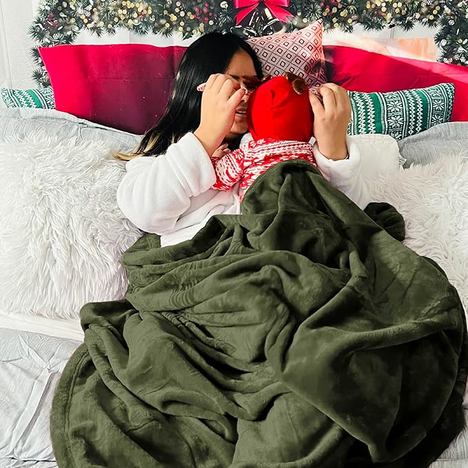 Bedsure Fleece Blanket Queen Blanket Olive Green - Bed Blanket Soft Lightweight Plush Fuzzy Cozy Luxury Microfiber, 90x90 inches