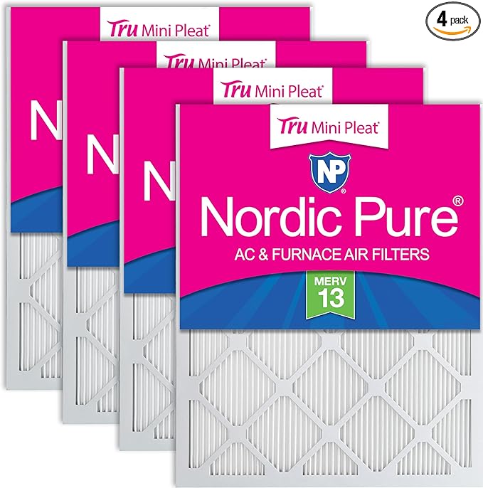 Nordic Pure 24x30x1 (Actual Size: 23 1/2 x 29 1/2 x 3/4) Tru Mini Pleat MERV 13 AC Furnace Air Filters – 2.5X More Media for Longer-Lasting, High-Efficiency Filtration - 4 Pack