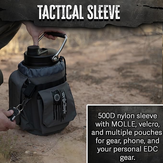 Iron Infidel Battle Bottle - One Gallon Insulated Water Bottle with Dual Carry Handles - 128 oz Tactical Stainless Steel Water Jug & Rugged Extra Large Sleeve With Storage (Betsy 128 Ounces)-FlexoryFit