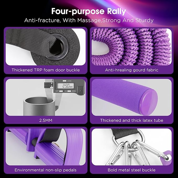 2025 Upgrade Pedal Resistance Band, 4-Tube Elastic Sit Up Pull Rope for Men and Women, Pedal Puller for Strength Training, Foot Resistance Rope for Physical Therapy, with 5Pcs Exercise Bands-FlexoryFit
