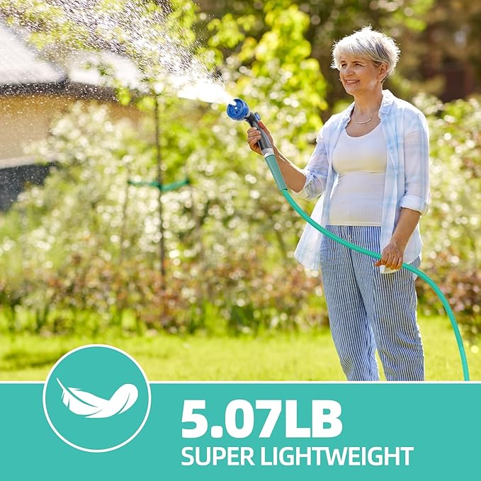 50ft 304 Stainless Steel Garden Hose Metal, Heavy Duty Water Pipe with Nozzles for Yard, Outdoor - Flexible, Never Kink & Tangle, Puncture Resistant (Aqua)
