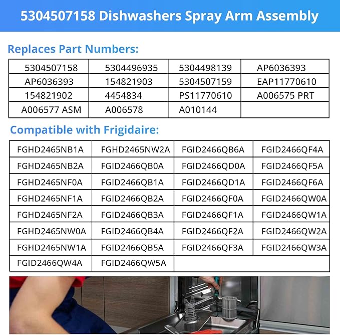 5304507158 Dishwashers Spray Arm Assembly for Frigidaire Dishwashers Lower Wash Arm Assembly with 5304518968 Dishwasher Lower Spray Arm Support and 5304506518 Dishwasher Trap Drain Filter