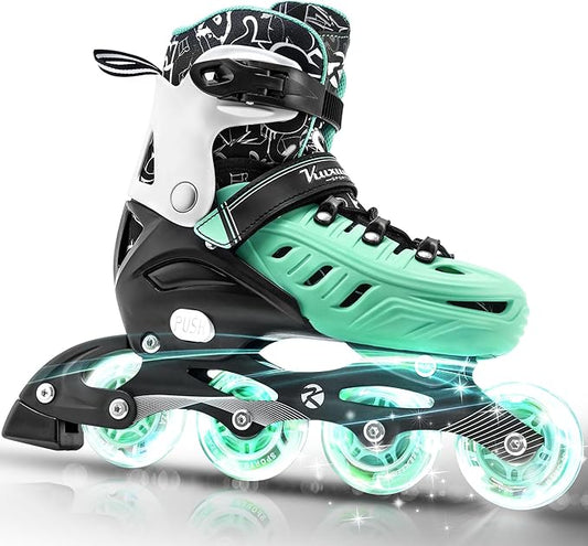 Inline Skates for Kids and Adult, Adjustable Fun Illuminating Skates for Girls, Boys, Women and Men Outdoor and Indoor, Beginner-FlexoryFit