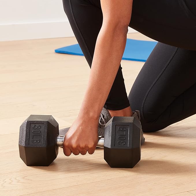 Amazon Basics Rubber Hex Dumbbell Hand Weight-FlexoryFit
