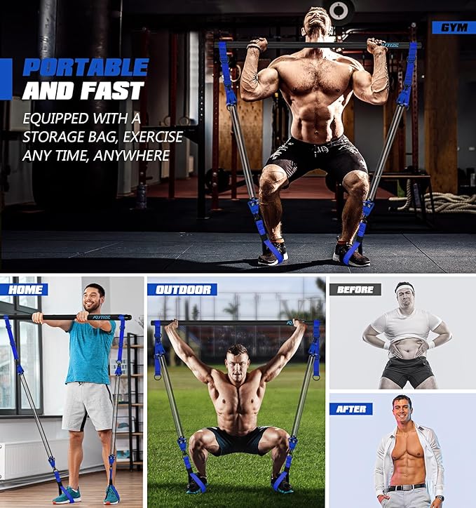 Pilates Bar Kit with Resistance Bands, Heavy Duty Pilates Equipment for Men, Strength Training Bar for Legs, Hip, Back, Arm, Abs, Chest, Shoulders, Portable Home Gym Full Body Workout Equipment-FlexoryFit