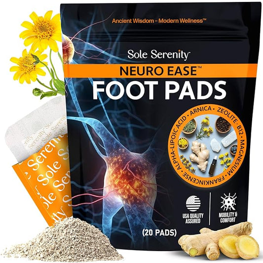 Sole Serenity NeuroEase Foot Pads for Occasional Nerve Discomfort in Hands and Feet - B12, Alpha Lipoic Acid, Magnesium, Frankincense and Zeolite for Relaxation, Back, Hand, Leg and Foot Comfort