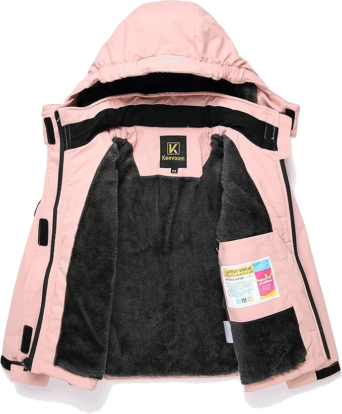 Keevoom Girl's Ski Jacket Winter Warm Thick Snow Coat Windproof Kids Outdoor Hooded Jackets-FlexoryFit