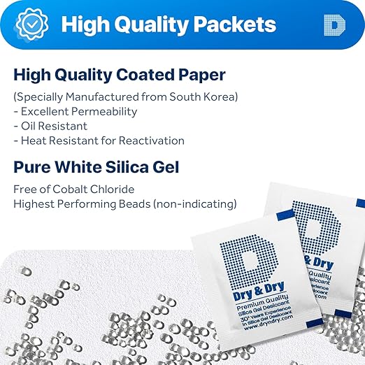 Dry & Dry 3 Gram [100 Packets] Silica Gel Packets Silica Gel Desiccants, Silica Gel Packs - Rechargeable (Food Safe) Silica Gel Packets, Silica Packets