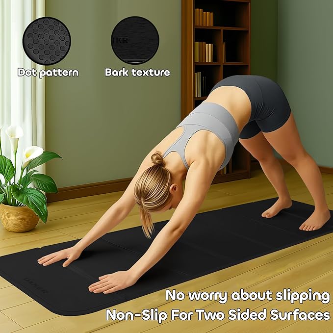 Foldable Yoga Mat 12mm Extra Thick Joint Protection,Portable Design for Travel/Pilates/Board/Camping,Environmental Sports Mat Non-Slip Gym Mat,Odorless POE Material-FlexoryFit