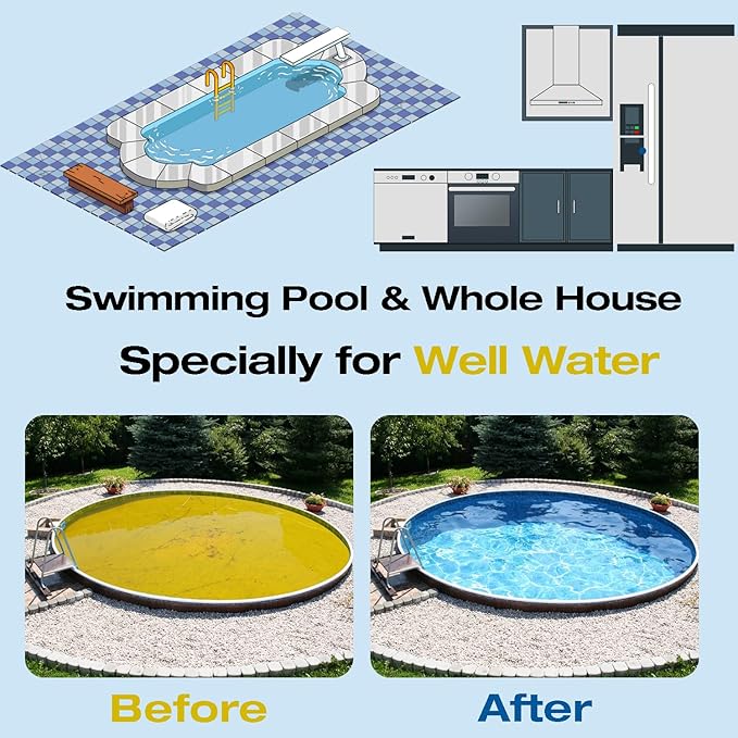 H&G Lifestyles Whole House Water Filter System,Iron Filter for Well Water,2 Stage Water Filtration System, Reduce Fluoride Chlorine Odor Heavy Metal Lead, 4.5x10 Cartridge,1" Barb Cooper Fittings