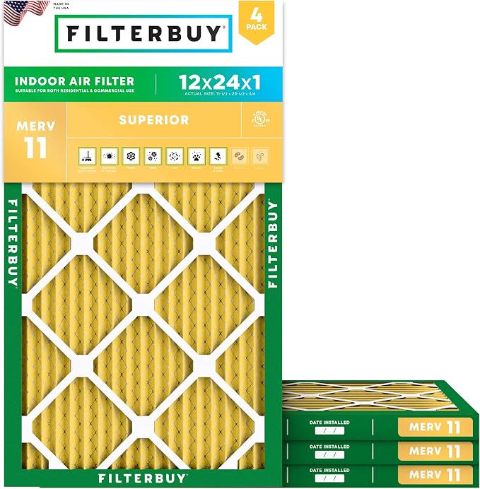 Filterbuy 12x24x1 Air Filter MERV 11 Superior Pet & Allergy Defense, by Filterbuy