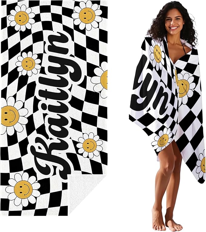 JML Personalized Beach Towel with Name, Custom Flower Beach Towel, Customized Microfiber Pool Towel, Quick Dry & Absorbent Swim Towel for Adult,Mother's Day, Birthday, Summer Holiday,Vacation-FlexoryFit