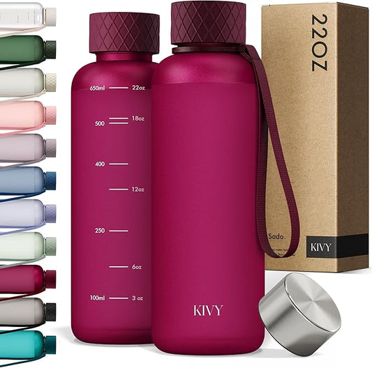 KIVY Slim Water Bottle 22oz [Lightweight & Shatterproof] - Small Drinking Waterbottle - Red Bottle Without Straw for School, Sport & Travel - Drinking Bottle Dishwasher Safe, BPA Free-FlexoryFit