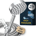 HammerHead Showers® Solid Metal LOW FLOW Handheld Shower Head with Hose and Brass Holder - CHROME – Water Saving 1.75 GPM Detachable Shower Head - Adjustable Shower Wand Bracket & 6ft Hose