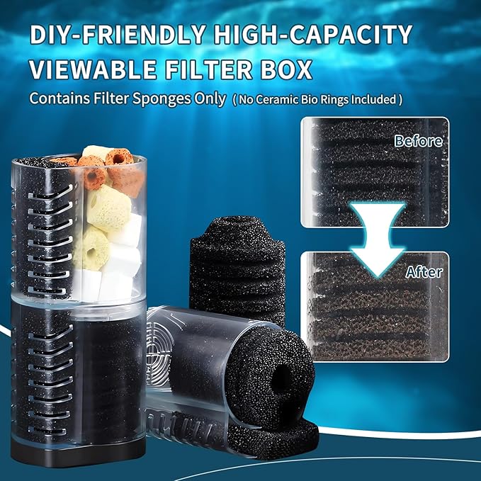TARARIUM Aquarium Filter 260GPH for 30-75 Gallon Fish Tank, Biochemical Quiet Submersible Internal Filtration Powerful Pump Air Supply Wave Maker 4 in 1, Saltwater & Freshwater Crystal Clear