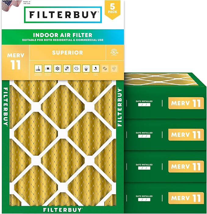 Filterbuy 14x25x4 Air Filter MERV 11 (MPR 1200) Allergen Defense Replacement (5-Pack), Electrostatic Pleated HVAC AC Furnace Filters, Made in USA (Actual Size: 13.88 x 24.88 x 3.63)