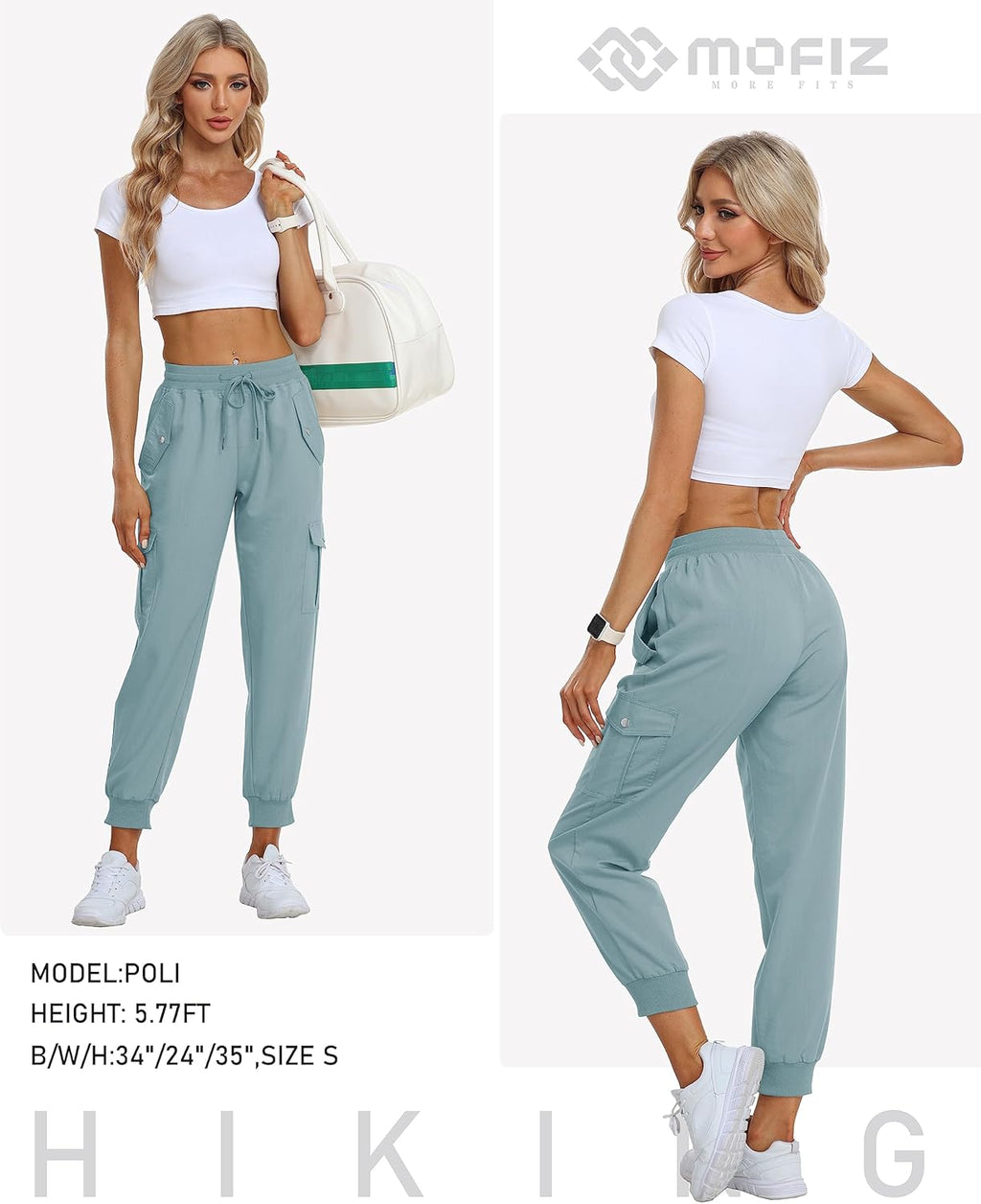 MoFiz Women's Outdoor Cargo Pants Lightweight Joggers Elastic Waist Athletic Hiking Sweatpants Casual Travel Pant with Pocket