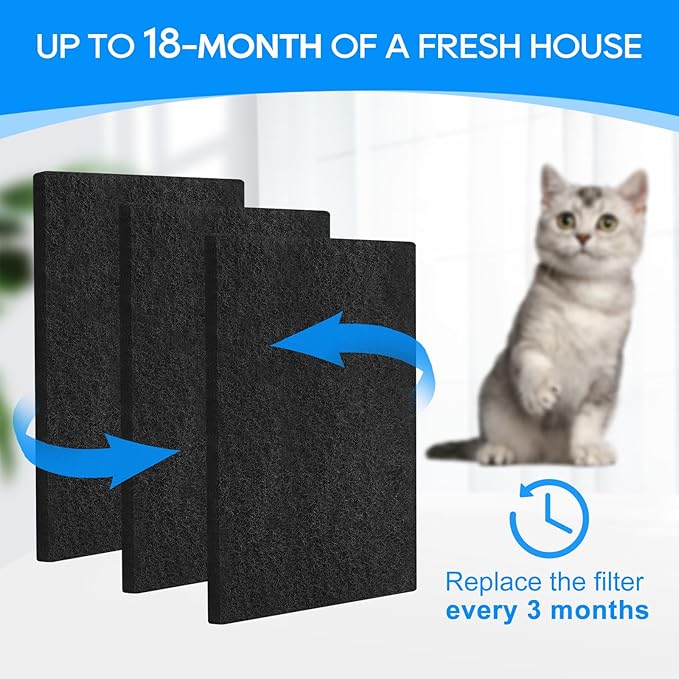 Litter Box Filter Compatible with Van Ness Large Cat Litter Box CP6, Charcoal Filters Replacement for Hooded Cat Litter Boxes & Pans,Carbon Odor Filters for Pureness F6 Zeloite Air Filter 6PCS
