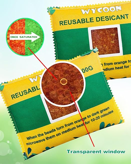 Rechargeable Desiccant Pack 2 x 500g, Moisture Absorber with Transparent Indicator Window, Silica Gel Desiccant Dehumidifier for Closet, Basement, Gun Safe, RV,Garage & Storage