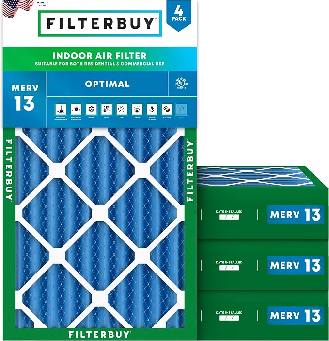 Filterbuy 12x20x4 Air Filter MERV 13 Optimal Smoke & Allergy Defense, by Filterbuy