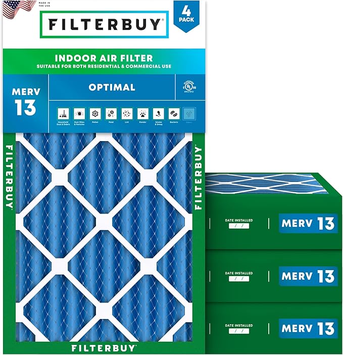 Filterbuy 14x25x4 Air Filter MERV 13 (MPR 1900) Health Defense Replacement (4-Pack), Electrostatic Pleated HVAC AC Furnace Filters, Made in USA (Actual Size: 13.88 x 24.88 x 3.63)