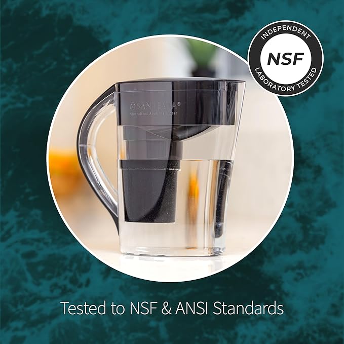 Santevia MINA Alkaline Water Filter Pitcher & 3-Pack Replacment Filter | Chlorine and Lead Filter | Water Purifier Pitcher | Home Water Filtration Pitcher | 9-Cup at Home Water Filter | Made in Canada