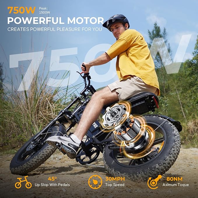 V20 4.0 Electric Bike for Adults,28/30Mph Max Speed,48V15.6Ah Battery,25-68 Miles Max Range, Dual Hydraulic Brakes Ebike,Turning Light, Electric Bike for Commute/Offroad/Rain/Snow Riding.