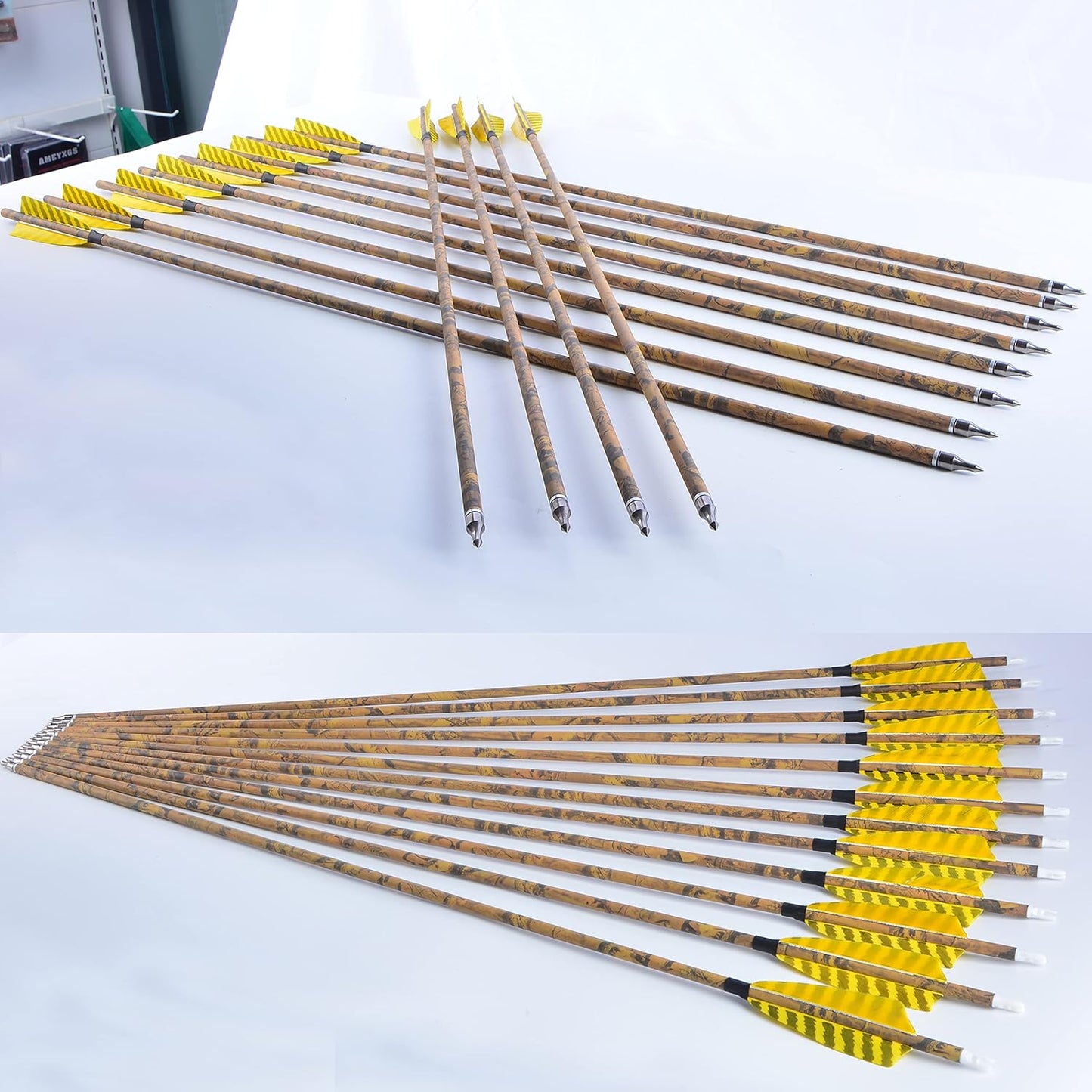 AMEYXGS Camo Carbon Arrow 30 Inch Practice Hunting Arrow Spine 500 with 4 Inch Turkey Feathers for Traditional Recurve Compound Bows