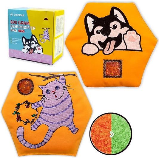 600g 2pcs Rechargeable Desiccant Packs for Storage, Color Indicating Silica Gel Packets Moisture Absorbers with Transparent Window, Reusable Dehumidifier Bags for Gun Safe Closet Basement Car