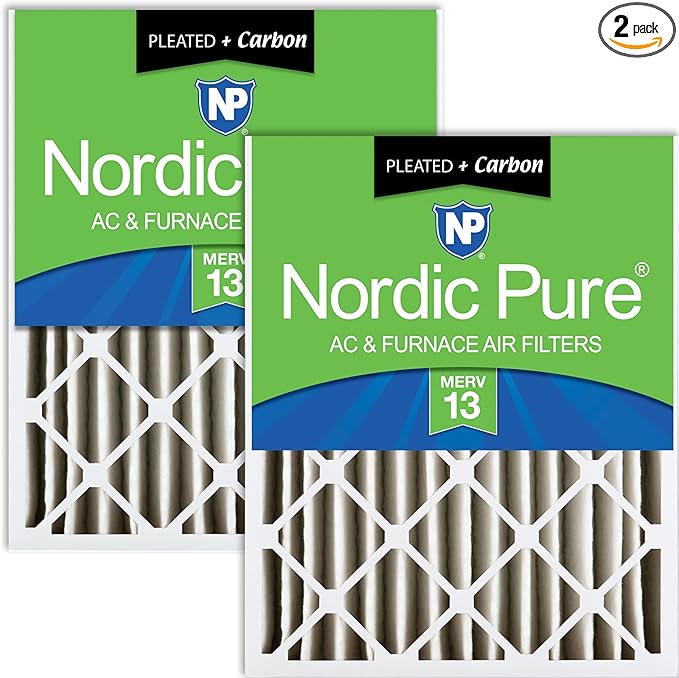 Nordic Pure 20x24x4 (19_3/8 x 23_3/8 x 3_5/8) Pleated Air Filters MERV 13 Plus Carbon 2 Pack