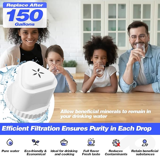 1Pack Replacement Filter for EPIC Water Filter Pitcher, Water Filter Pitcher Compatible with Aquagear Seychelle, BPA Free. Removes Fluoride, Chlorine, Lead, Odors