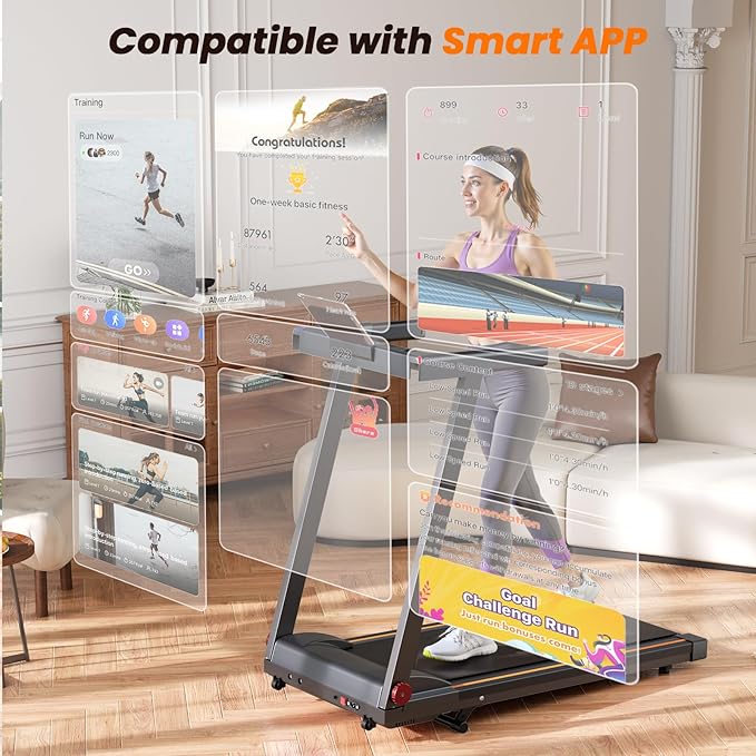 Treadmills for Home, 4-in-1 Foldable Treadmill with Incline, 300 LBS Capacity Running Treadmills for Home Small Spaces with Handles, 3.0 HP Folding Treadmill with Smart APP-FlexoryFit