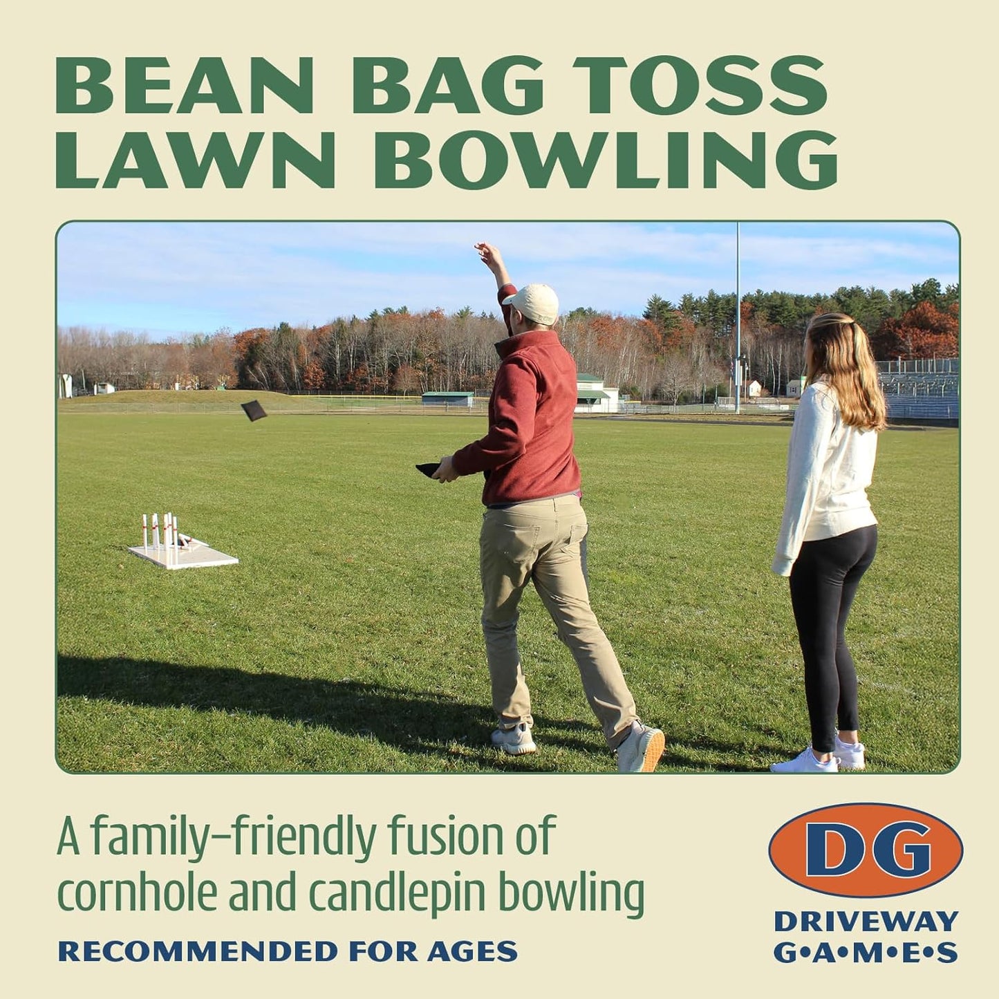 Driveway Games Bean Bag Toss Lawn Bowling Set for Adults & Kids - Indoor Outdoor Backyard Lawn Game - Includes 1 Board, 10 Magnetic Pins, 3 Bean Bags and Carrying Case