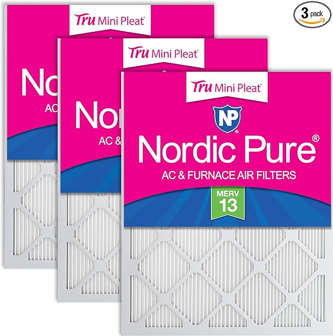 Nordic Pure 12x12x1 (Actual Size: 11 3/4 x 11 3/4 x 3/4) Tru Mini Pleat MERV 13 AC Furnace Air Filters – 2.5X More Media for Longer-Lasting, High-Efficiency Filtration - 3 Pack