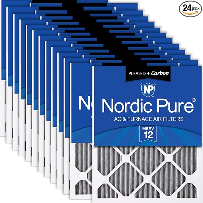Nordic Pure 18x25x1 Furnace Air Filters MERV 12 Pleated Plus Carbon 24 Pack by NordicPure