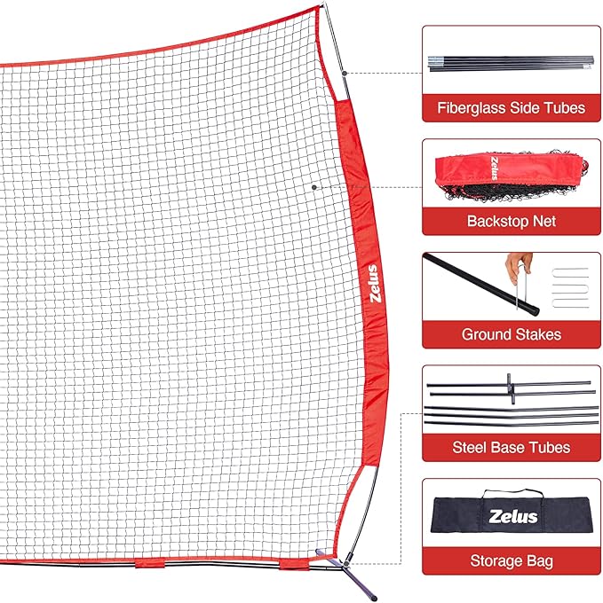ZELUS Collapsible Barricade Backstop Net 12x9 ft, Net for Lacrosse, Baseball, Basketball, Soccer, Field Hockey and Softball Practice Barrier, Portable Hitting Net for Backyard, Park, with Carry Bag