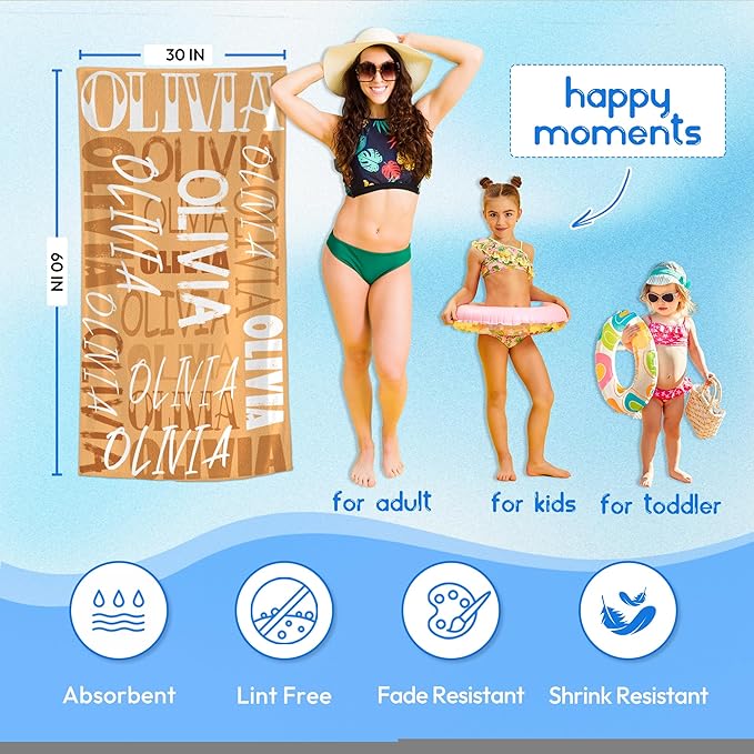 JML Personalized Beach Towel with Name, Custom Beach Towel with Name, Customized Microfiber Pool Towel, Quick Dry & Absorbent Swim Towel for Adult,Anniversary, Birthday, Summer Holiday,Vacation-FlexoryFit
