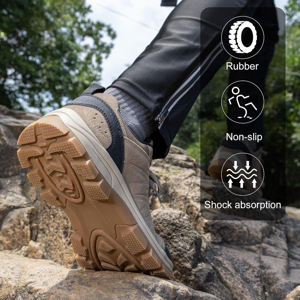 OL OUTJET LEGEND Men's Waterproof Hiking Shoes Leather Comfortable Lightweight Anti-Slip Outdoor Walking Work Sneakers